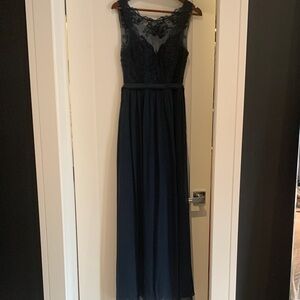Azazie Navy Lace Bodice Chiffon Maxi Dress